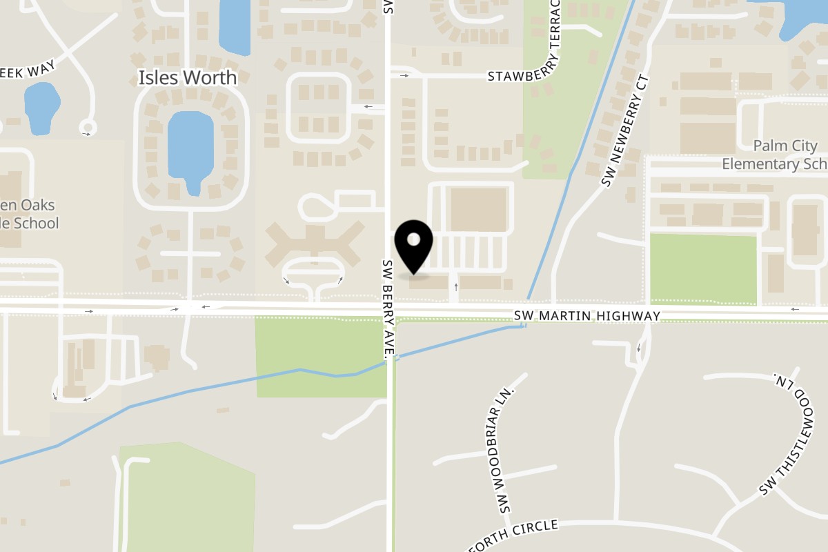 Map showing the location of Palm City Taphouse on 2355 SW Martin Hwy in Palm City